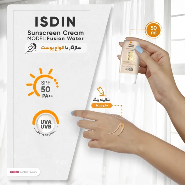 ضد آفتاب رنگی متوسط MEDIUM ایزدین فیوژن واتر ISDIN Fusion Water Color - Image 4
