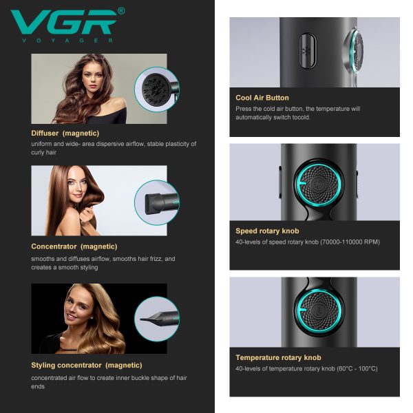 سشوار VGR مدل V-401 صاف کننده و حالت دهنده مو